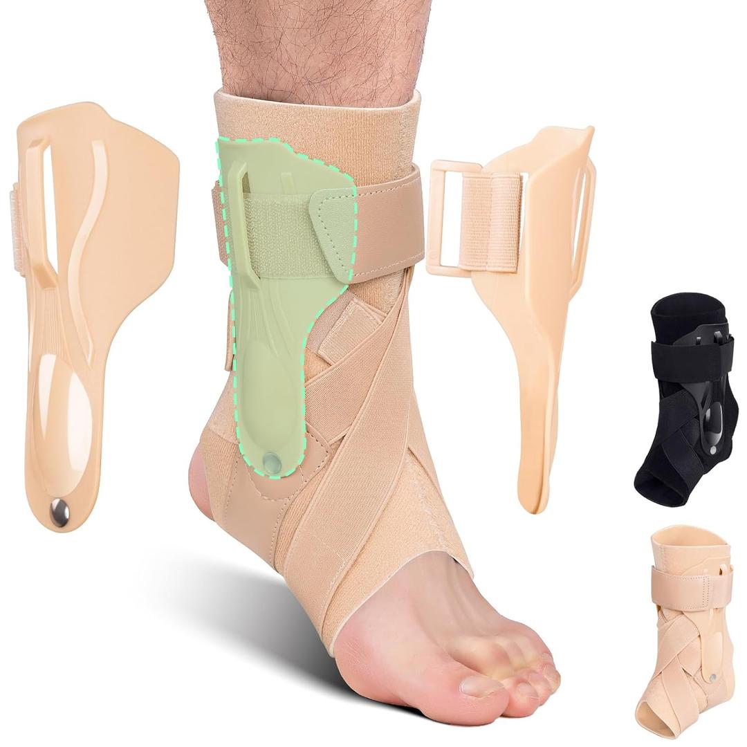 Ankle Brace Support for Sprained Ankle Cross-fixing Compression X-shaped Sleeve Lace Up with Tendon Sprain Injury Recovery Basketball Volleyball for Women and Men Relief(Nude, Large)