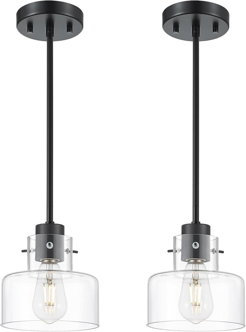 2 Pack Pendant Lights Kitchen Island, 6" Matte Black Pendant Light Fixtures Over Island with Clear Glass Shade, Modern Kitchen Island Lighting for Dining Room Entryway, PL124-MB-G-2PK