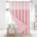Dynamene Fabric Shower Curtain with Snap in Liner, Pink Waffle Hotel Shower Curtains for Bathroom, Washable Waterproof Cloth Shower Curtain Liner Set with Plastic Hook, Mesh Top Window, 72x72, Pink