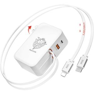 FlexTurtleUltra-Compact4 in 1 Retractable Wall Charger with Dual Cables(3.28ft), Retractable Phone Charger Wall Plug with 2 USB Ports, 35W Retractable Charger for iPhone 17/16/15/14,iPad(Peal White)