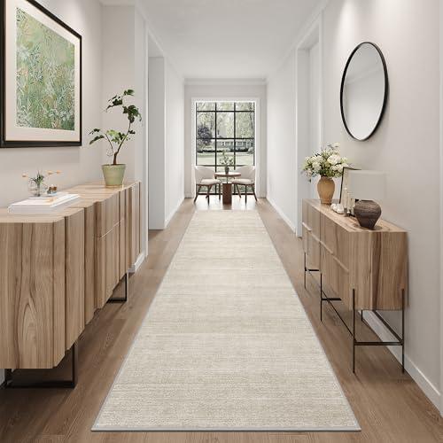 Art&Tuft Non-Slip Runner Rug - 2'6"x12' Runner Rug Washable Low-Pile Rugs Runners, Soft Distressed Carpet Runner for Bedroom Bathroom Kitchen Laundry Living Room, Beige