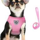 FEimaX Dog Harness and Leash Set for Walking, Soft Mesh Adjustable Easy Control Lightweight Cat Vest Harnesses with Reflective Strips, Escape Proof Small Dogs Cats Vests (Pink, Small)