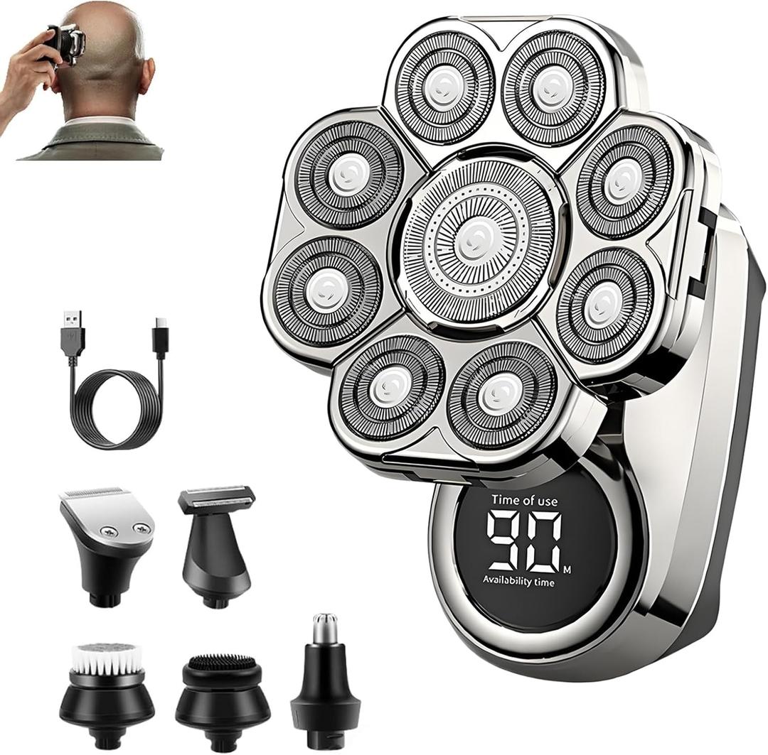 Bawldy Pro Head Shaver, 6-in-1 Detachable Head Shavers with 9D Floating Blade Heads, IPX7 Waterproof, Intelligent LED Display, Rechargeable Cordless Razor for Home & Travel
