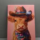 Cute Highland Cow Baby Canvas Wall Art Cowboy Baby Calf Pink Western Wall Decor Picture Trendy Preppy Aesthetic Poster Print Eclectic Funky Girly Bedroom Decoration 12x16in (16L" x 12W")