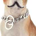 Dog Chain Collar 13/15/19MM High Polished Stainless Steel NK P Chain Cuban Link Strong Heavy Duty Chew Proof Walking Training Chain Leash Collar for Small Dogs(13mm, 14")