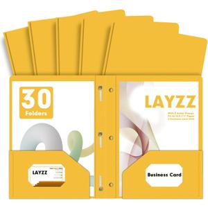 Plastic 2 Pocket Folders with Prongs, 30 Pack, Heavyweight, Letter Size Poly Folders with 3 Metal Prongs Fastener Clips (Yellow)