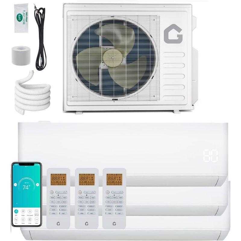 GarveeHome 28000 BTU 3 Zone Mini Split AC/Heating System, Wifi Enabled 20 SEER2 208-230V 3 Zone 9000 + 9000 + 12000 BTU Ductless Split Unit AC w/Pre-Charged Condenser,Heat Pump,No Include Copper Tube