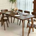 DELAVIN 59 Inch Large Solid Wood Dining Table for 4-6 People, Mid Century Rectangular Kitchen Table, Farmhouse Oak Dining Room Table for Dining Room, Living Room, Easy Assembly, Walnut