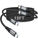 Extra Long USB C to USB C Cable 100W [15ft/2 Pack] Charger Cable Fast Charging Compatible with iPhone 17/17 Pro Max, iPhone 16 Series, iPhone 15 Series, Galaxy S24/S23/S22, Car Play, MacBook, iPad