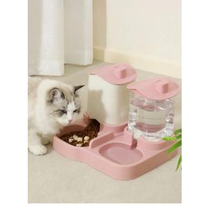 2-in-1 Gravity Pet Feeder and Water Dispenser, Small Dog Cat Food Water Dispenser, Small Pet Food and Water Dispenser, Pet Feeder Water Bowl, Easy to Clean (Pink)