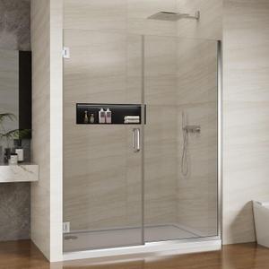 Pivot Swing Shower Door, Adjustable Width 58.9-60" W x 74" H Semi-Frameless Shower Glass Door with 5/16 in (8mm) Clear SGCC Tempered Glass with Nano Easy-Clean Coating (Chrome)