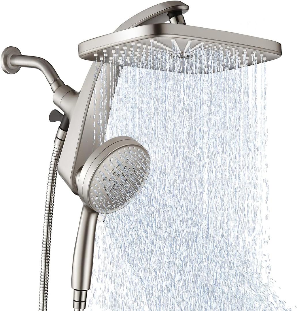 High Pressure Rain Shower Head: Upgrade Shower Heads with Handheld Spray Combo with Fixed Showerhead and 10 Sprays Handheld Shower Head, Detachable Showerheads Built-in Magnetic Docking and Power Jets (2.5GPM, Starlight)