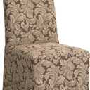 SureFit Scroll Dining Chair Slipcover - Long Skirt and Back Ties, Full Length Relaxed Fit High Back Chair Cover, Perfect for Adding Accents to Your Dining Room, Brown Color