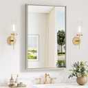 Keonjinn 24 x 36 Inch Brushed Nickel Bathroom Mirrors for Over Sink, Beveled Rectangle Framed Mirror for Wall, Farmhouse Bathroom Vanity Mirror, Tempered Glass, Hangs Horizontally or Vertically