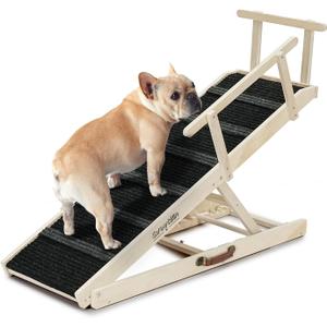 Dog Ramp for Bed - Foldable Small to Large Dog Ramp for Couch - 7 Adjustable Height from 11" to 27" - Stairs with High Traction Mat - Wooden Portable Ramp for Dogs to Get on Bed Couch Car Up to 200LBS (Burlywood(black)/Large)