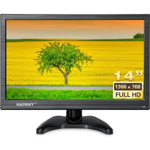 Haiway 14 Inch Security Monitor, 1366x768 Resolution Small PC Monitor Built-in Speakers with HDMI/VGA/BNC/AV Ports, Home Office Mini hdmi Monitors for Laptop, CCTV Camera, Gaming with Remote Control