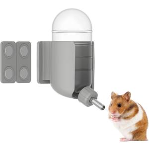 Hamster Water Bottle with Magnetic Stents, Water Bottle Holder for Glass Tanks, Suitable for Syrian Dwarf Hamsters Gerbils Mice Rats Degus (Grey, 7 oz (Magnetic-Mounted))