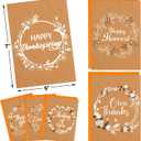 4 x Fancy Land Kraft Thanksgiving Cards with Envelopes Rustic Fall Wreath Thank You Cards Assortment for Autumn Party Supplies 12Pcs