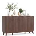 IDEALHOUSE 60" Large Farmhouse Sideboard Buffet Cabinet with Storage Drawers & Adjustable Shelves, Wood Fluted Buffet Storage Cabinet & Coffee Bar Console Table for Living Room & Kitchen Dining Room