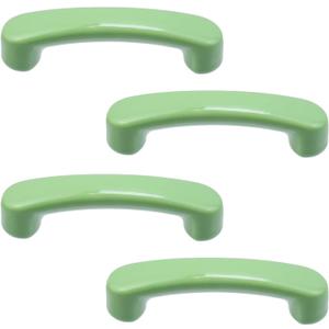 4Pcs Green Glossy Ceramic Pulls Handle Cabinet Pulls, Arch Shaped Dresser Knobs 3" Hole Center Small Cute Kitchen Cabinet Pull Handles for Bedroom