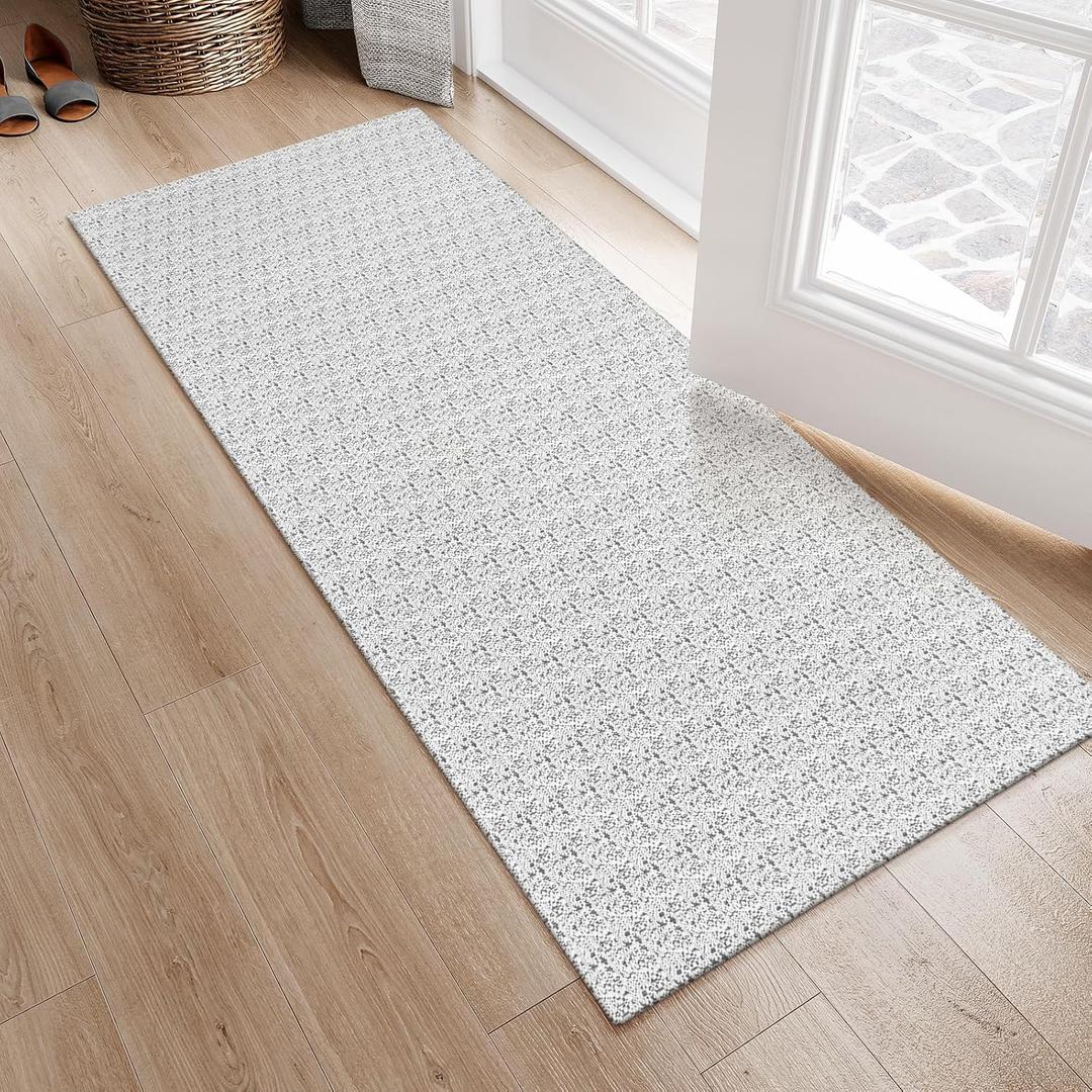 Collive Boho Kitchen Runner Rugs 2x4.3 Washable Bathroom Rug Runner Non Slip Indoor Doormat Gray Cotton Woven Front Door Rug Carpet Runner Rugs for Front Porch Entrance Entryway (Grey)