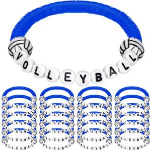 Trnay 24 Pcs Volleyball Bracelets Gifts Sport Party Favors Charm Volleyball Bracelet Stackable Clay Beaded Bracelets for Senior Night Gifts Team Party Decor (Blue)