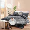 SunStyle Home Queen Comforter Set Dark Grey, 3 Pieces Lightweight Comforters Queen Size Solid Box Stitched Bedding Sets, Soft Breathable Down Alternative Bed Set with 2 Pillow Shams for All Seasons