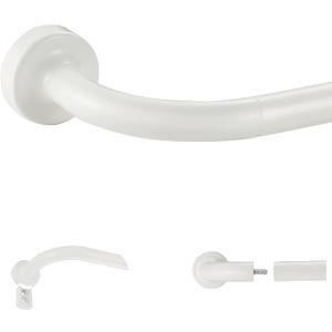 White Disc Curtain Rods, 48-84 Inches Window Curtain Rod, Adjustable Room Darkening Curtain Rod with Aluminum Finials and Brackets, Wrap Around Design
