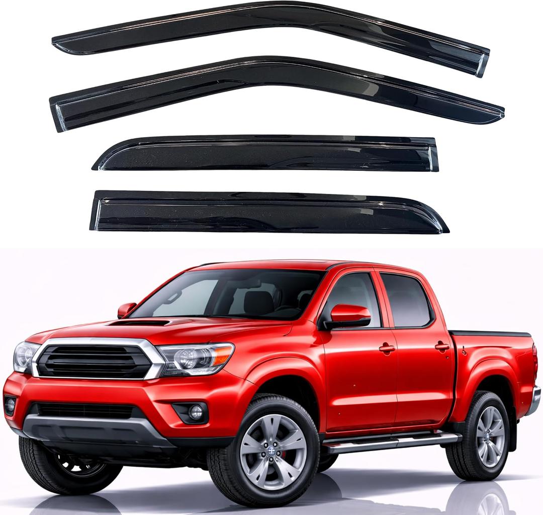 KPY Rain Guards Fit for 2005-2015 Toyota Tacoma Double Cab, Out-Channel Window Visors Vent Wind Deflectors 4PC, Truck Accessories for 05-15 Tacoma Crew Cab (Full-Size Cabs Only)