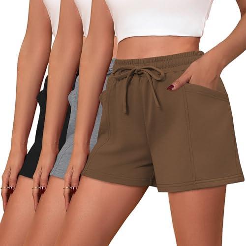 Neer 3 Pack Women's Sweat Shorts, Drawstring Athletic Shorts with Pocket Lounge Loose Workout Short Summer Running Yoga Short