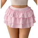 Milumia Women's Y2K Bow Kont Elastic Waist Layered Ruffle Hem Mini Skirts (Pink), XL