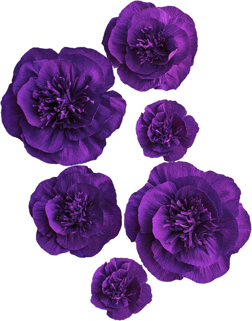 Letjolt Artificial Paper Flowers Decorations for Wall 3D Artificial Flowers for Wedding Backdrop Home Decor Baby Shower Bridal Shower(Purple Set 6)