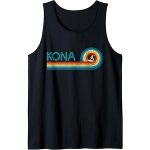 Kona Hawaii Surf Vintage Beach Surfer Surfing Gift Tank Top (Small, Black)