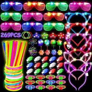 MIBOTE 269Pcs Led Light Up Toys Party Favors Glow in the Dark Party Supplies for Kid/Adults Halloween with Light Up Glasses,Rings,Fidget Spinner Bracelets,100 Glow Sticks Bulk Party Pack DIY Glow