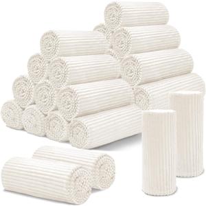 24Pcs Bulk Blankets, 50 x 60 Inch Flannel Throw Blankets Bulk with Striped Ribbed, Fleece Blankets in Bulk for Wedding, Couch, Gifts, All Seasons(Beige)