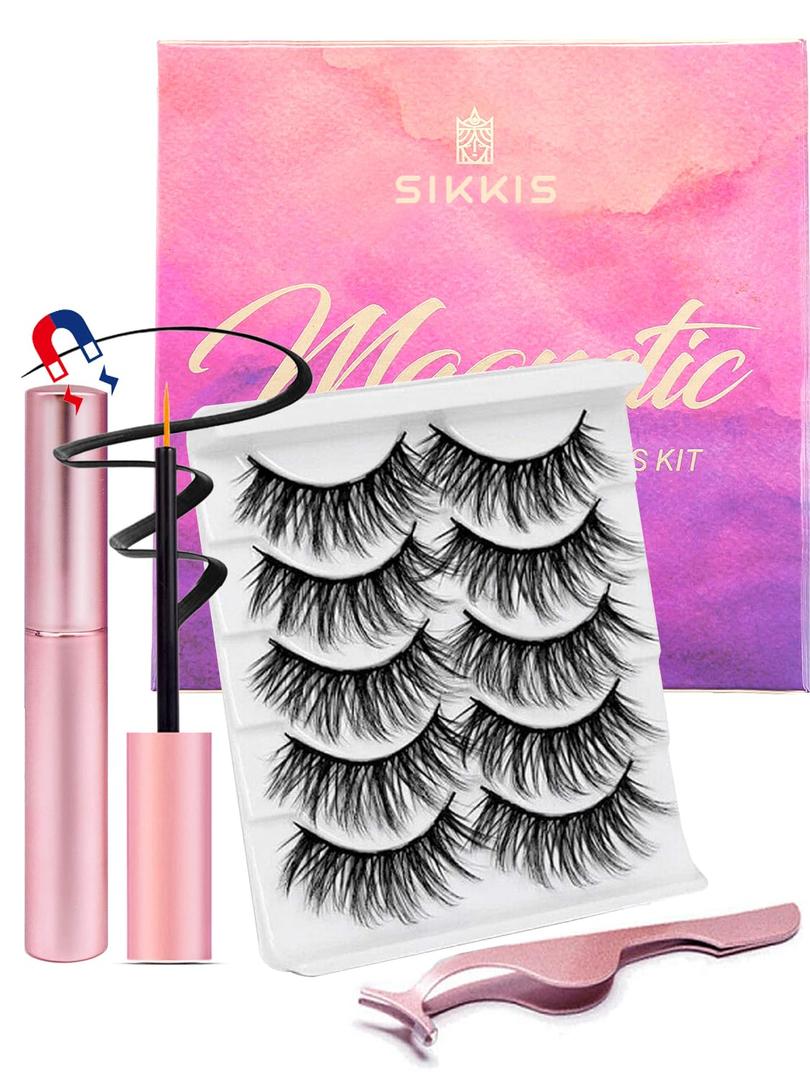 Magnetic Eyelashes with Eyeliner - Magnetic Eyelashes Mink Look Kit, Mixed 3D Mink Reusable False Lashes with Applicator, No Glue Needed -5 Pairs