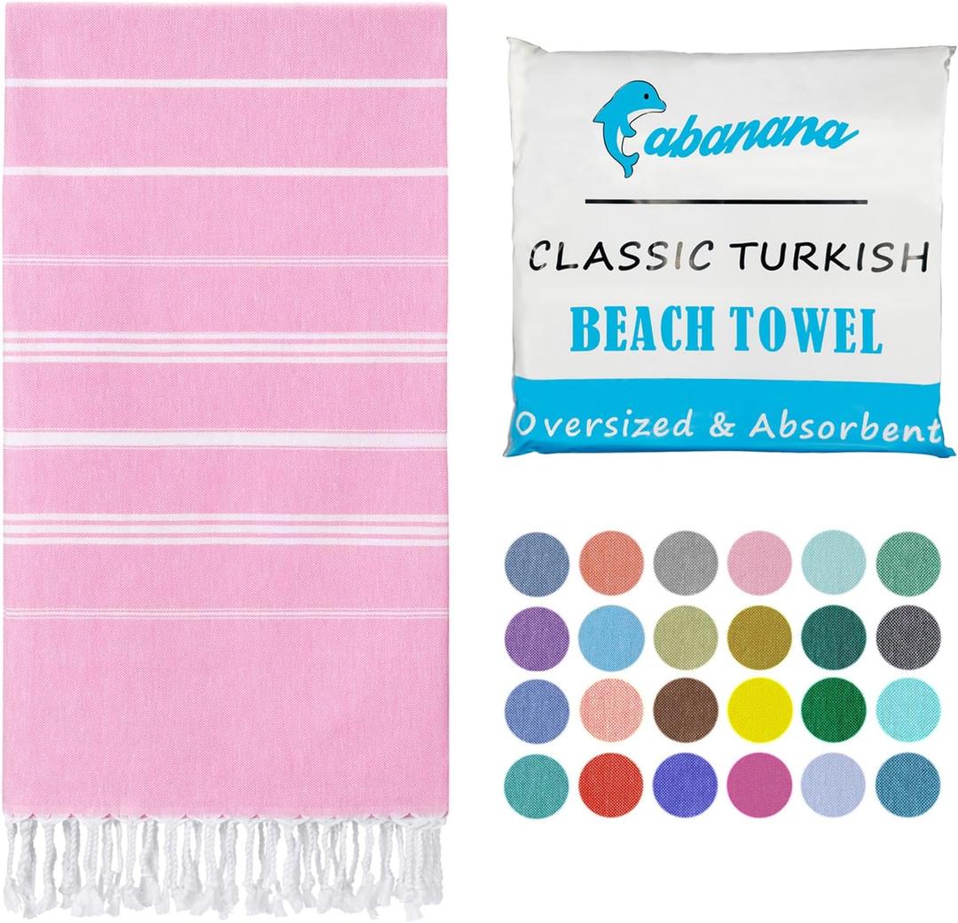 cabanana Turkish Beach Towel Oversized - 40"x70" Quick Dry Sand Free Thin Beach Towels for Adults,Extra Large Cotton Lightweigh Travel Towel for Beach Accessories (Light Pink)
