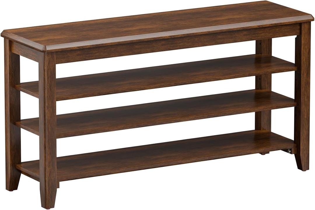 Taitiy Shoe Bench Storage Rubberwood, Entryway Bench with 3-Tiers Height Adjustable, Shoe Rack Front Door Entrance Organizer for Hallway Living Room, Mudrooms, Walnut,39.4"