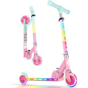 BELEEV V2 Scooters for Kids with Light-Up Wheels & Stem & Deck, 2 Wheel Folding Scooter for Girls Boys, 3 Adjustable Height, Non-Slip Pattern Deck, Lightweight Kick Scooter for Children Ages 3-12