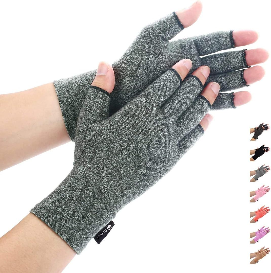 Duerer Arthritis Gloves Women Men, Carpal Tunnel, Rheumatiod, Tendonitis, Fingerless Hand Thumb Compression Gloves (Medium (1 Pair), Grey)