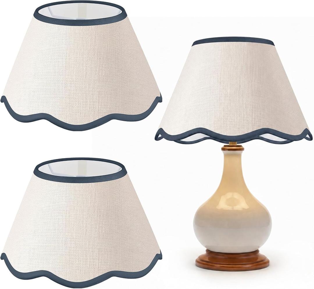 5.1'' Top x 9.4'' Bottom x 7'' High Lamp Shade with Petal Edge, Set of 2 Fabric Scalloped Lampshade, for Floor Wall Table Lamps Living Room Bedroom Easy Assembly(Gray-blue Edge)