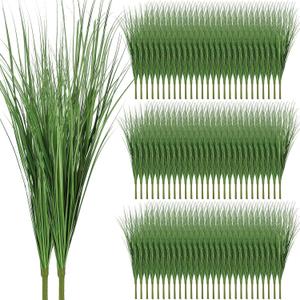Tigeen 72 Pcs 33 Inch Faux Grasses for Outdoor Planters, UV Resistant Fake Tall Grass, Artificial Grass Plants for Outdoor Decor, Artificial Greenery Stems Weed for Room Home Summer Vase Decor (Green)
