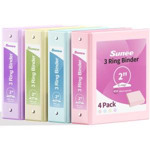 SUNEE 3 Ring Binders 2 Inch 4 Pack, Clear View Binder Three Ring PVC-Free (Fit 8.5x11 Inches) for School or Office Supplies, Assorted Pastel