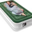 Air Mattress with Built in Pump - Upgraded Twin Blow Up Mattress, 2 Mins Quick Self Inflatable with Double Air Chamber,18"/550lbs Max, Strong Support, for Camping,Home,Guests,Portable Travel (Green)
