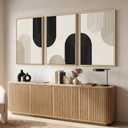 Large Framed Boho Neutral Abstract Wall Art for Living Room, 3 Piece Black and Beige Canvas Prints Artwork for Walls, Modern Minimalist Boho Geometric Wall Art Decor for Hallway Dining Room, 24x36 In