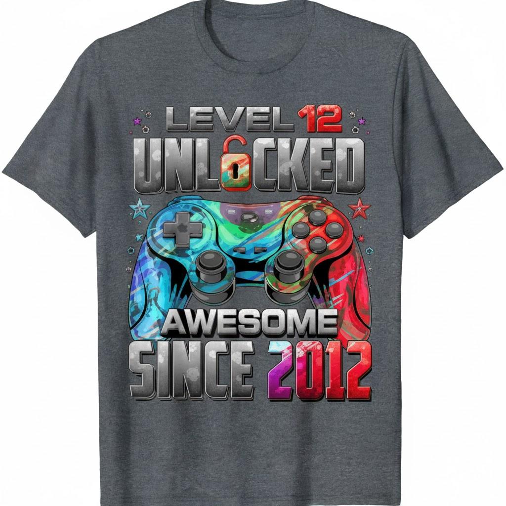 Level 12 Unlocked Awesome Since 2013 12 th Birthday Gaming T-Shirt Size S