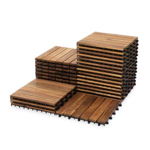 VICTORY RELAX Acacia Wood Patio Deck Tiles - 27 Pcs 6 Slats Interlocking Decking Tiles for Patio Decor, Waterproof Indoor & Outdoor Use, Garden Decking Tile (11.81 x 11.81 x 0.94) - Natural