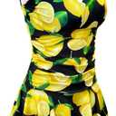 AONTUS Plus Size Vintage One Piece Swimsuits with Tummy Control Boy Shorts for Women Retro Swimwear Removable Soft Padding (22-24, Rich-lemon Fruit)