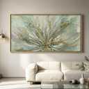 3D Framed Sage Green Gold Abstract Flower Wall Art, Textured Floral Canvas Print Poster, Luxury Decor for Living Room Bedroom, Contemporary Neutral Home Decoration, 32"L x 16"W