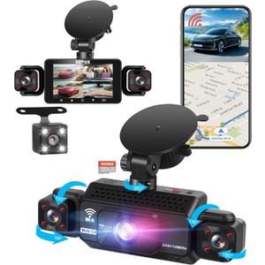 4 Channel Dash Cam 360 View 5G WiFi & APP Control, GEMEK 2K Front and Rear Inside, Left Right Dash Camera for Cars Free 64GB TF Card, G-Sensor, Night Vision, 24H Parking Mode